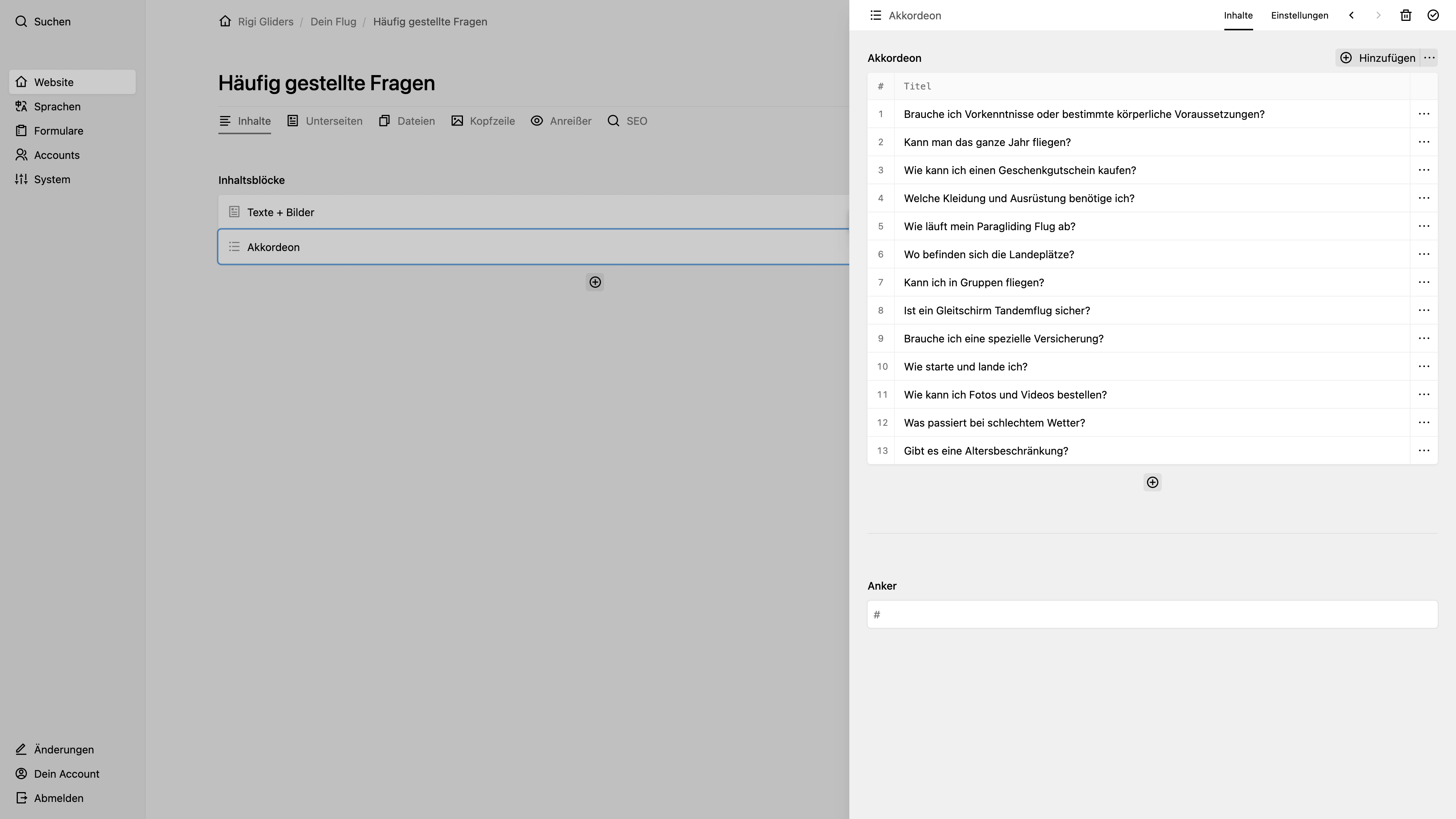 Panel screenshot of rigi-gliders.ch