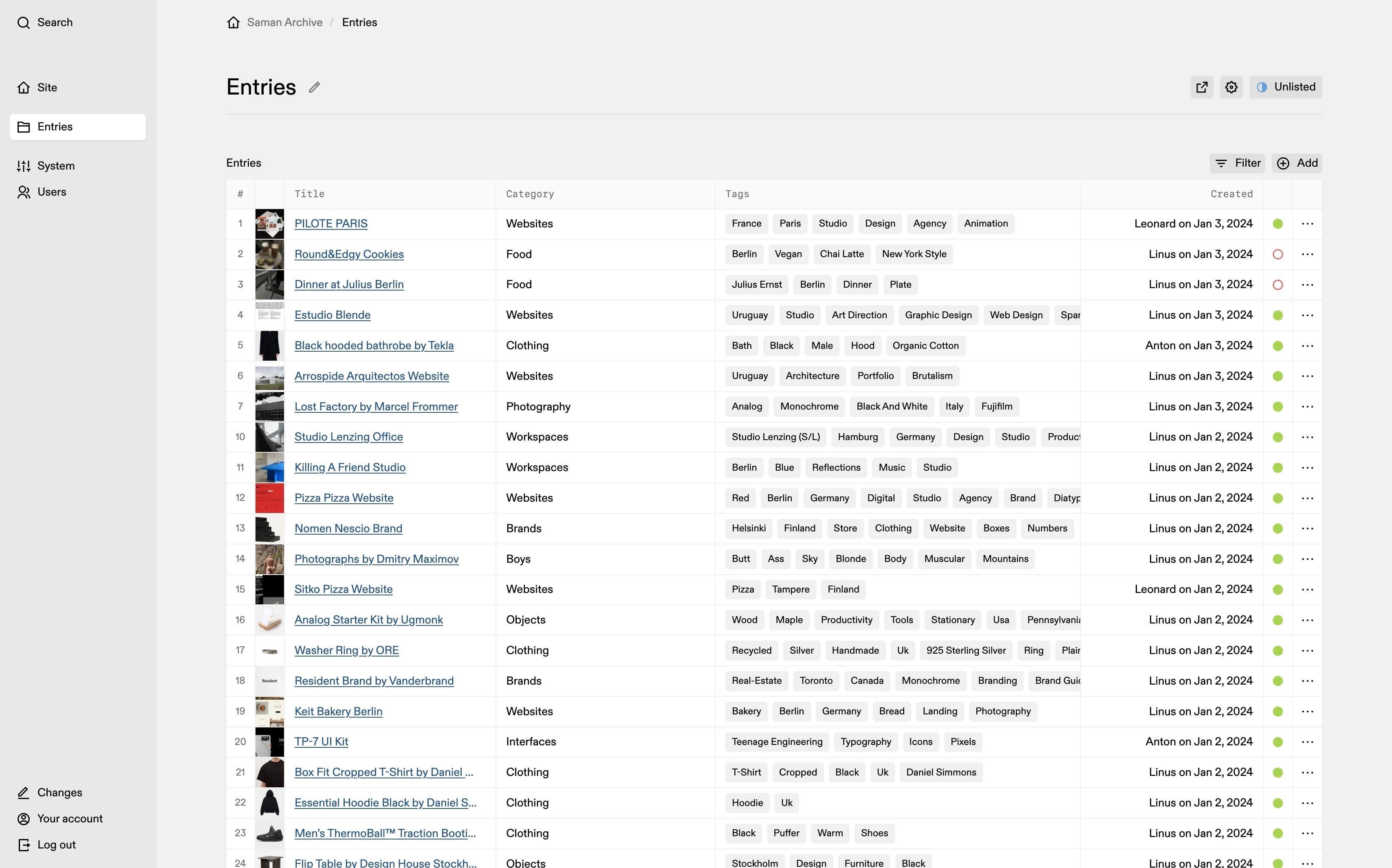 Panel screenshot of archive.saman.design