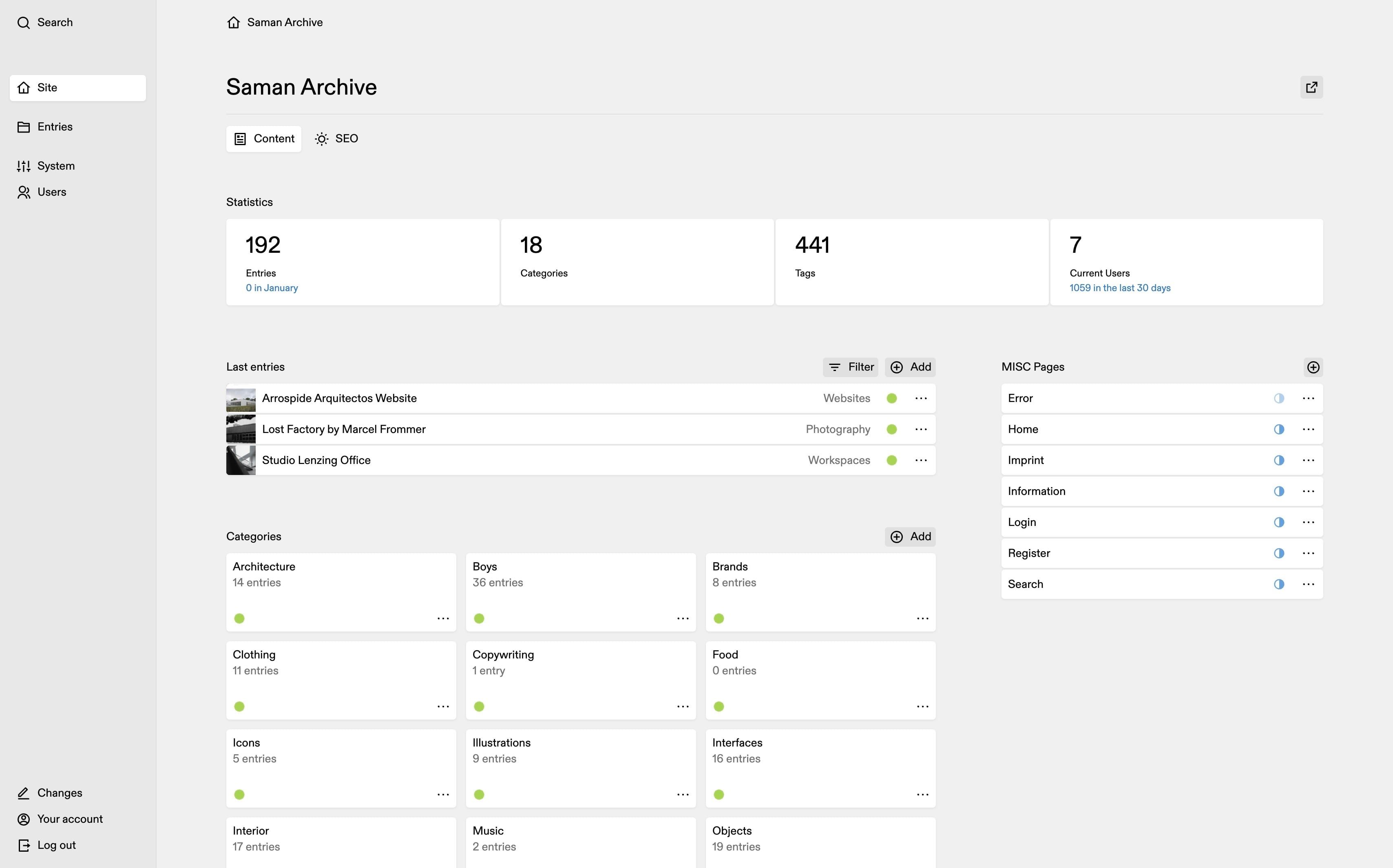 Panel screenshot of archive.saman.design
