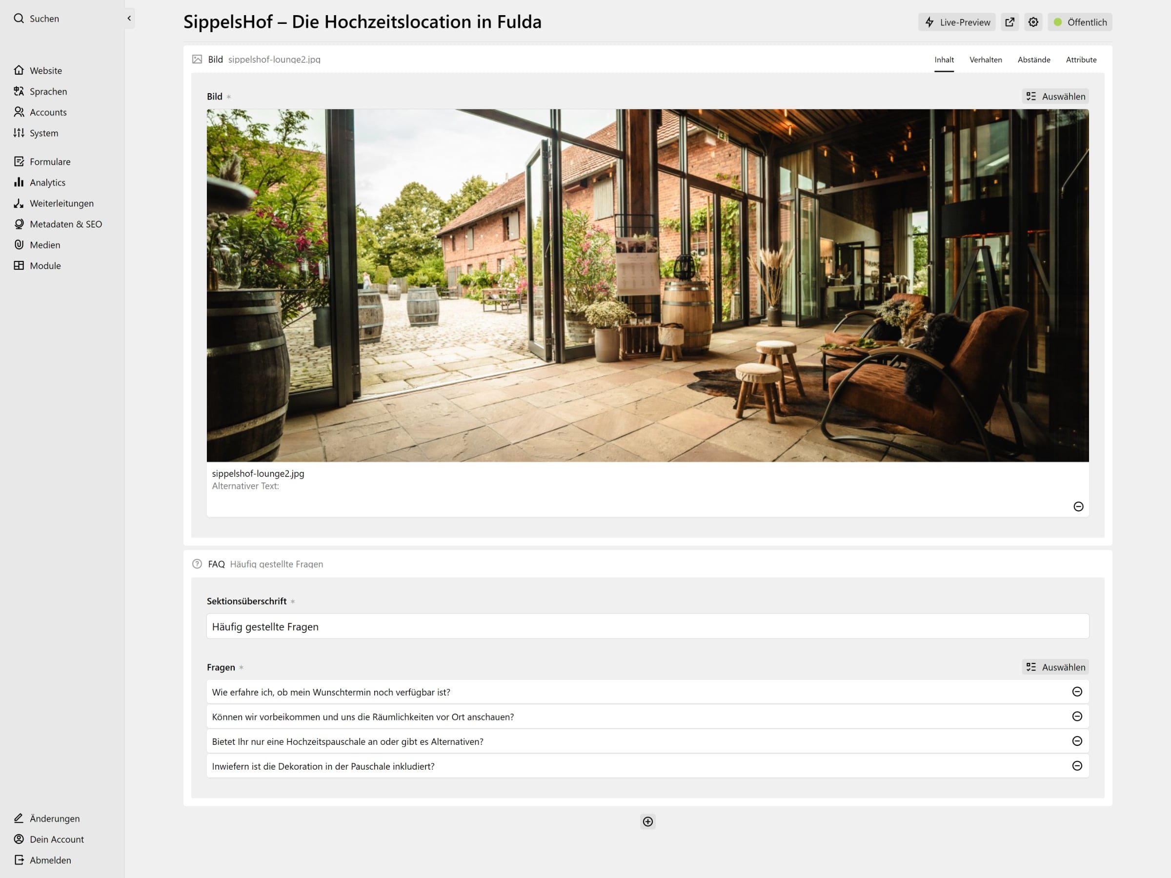 Panel screenshot of sippelshof.de
