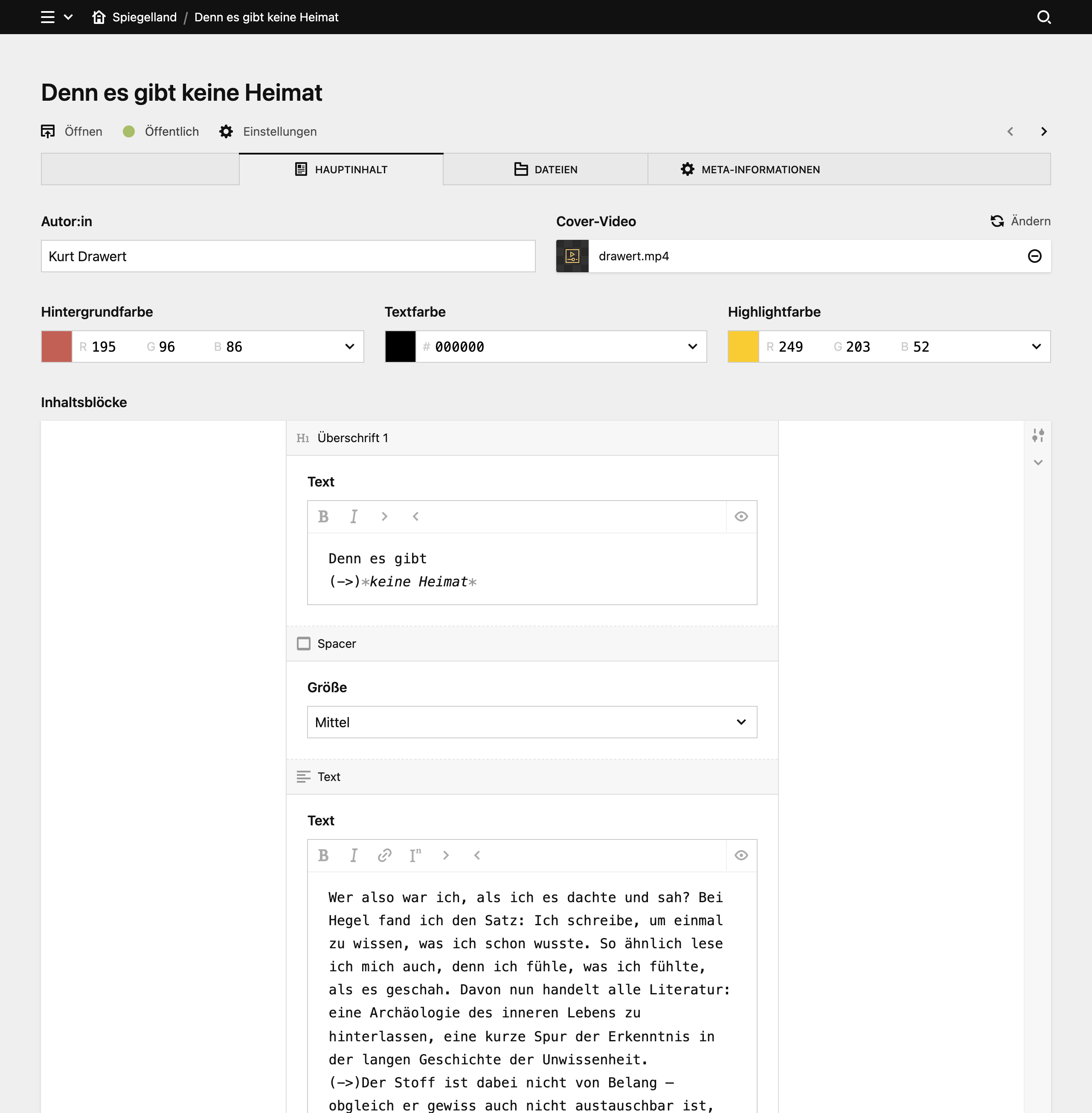 Panel screenshot of praeposition.com/spiegelland
