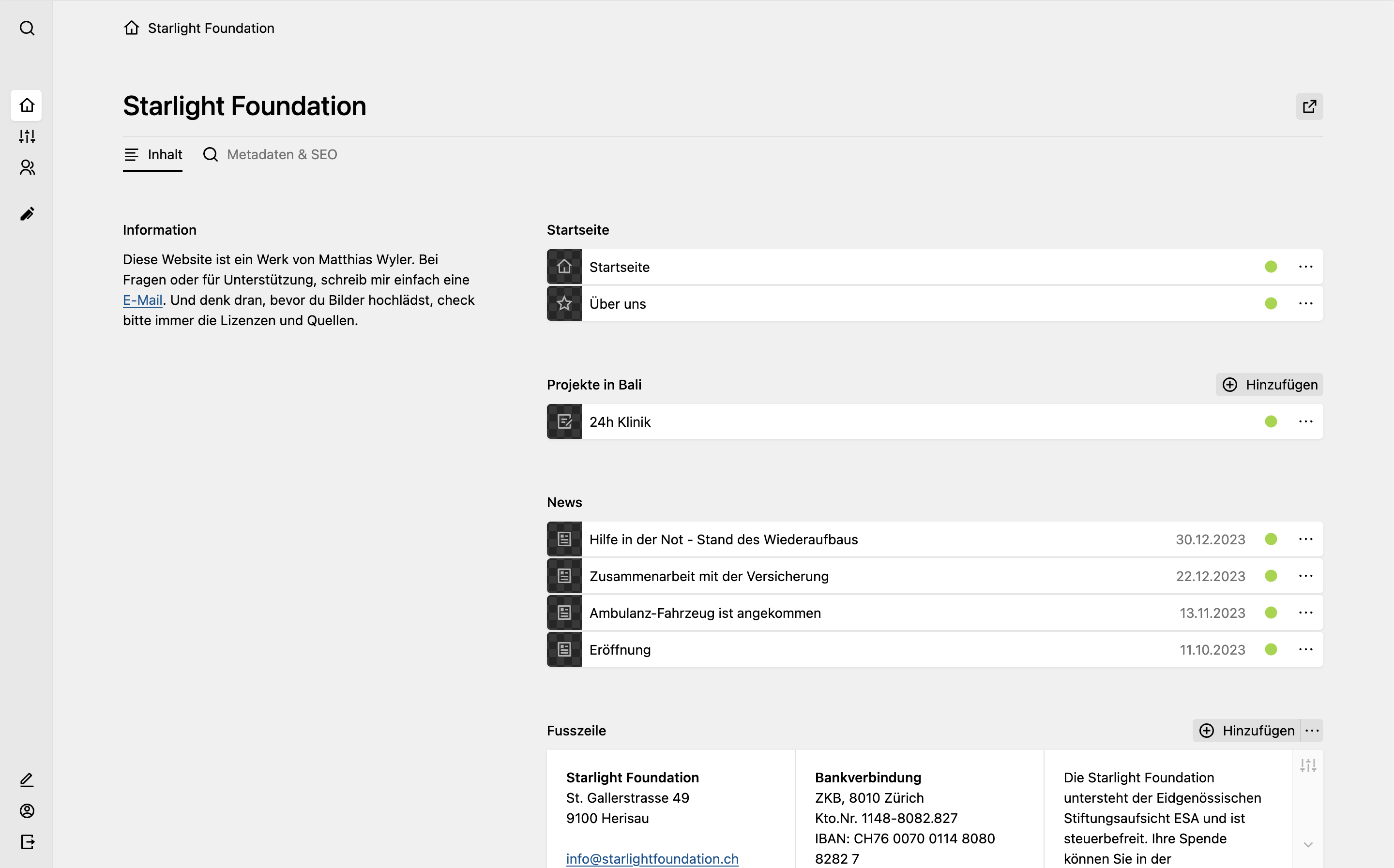 Panel screenshot of starlightfoundation.ch