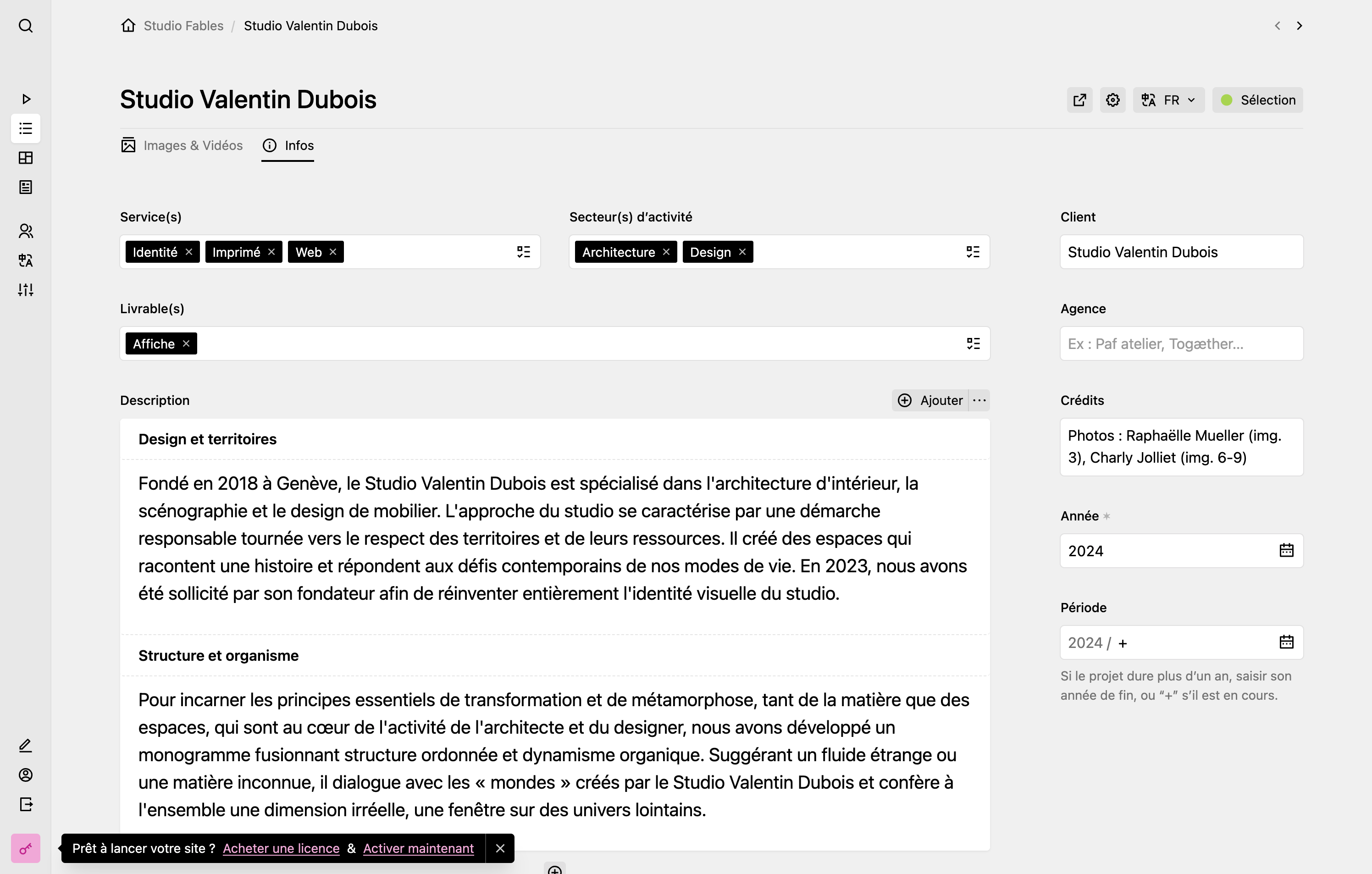 Panel screenshot of studiofables.com