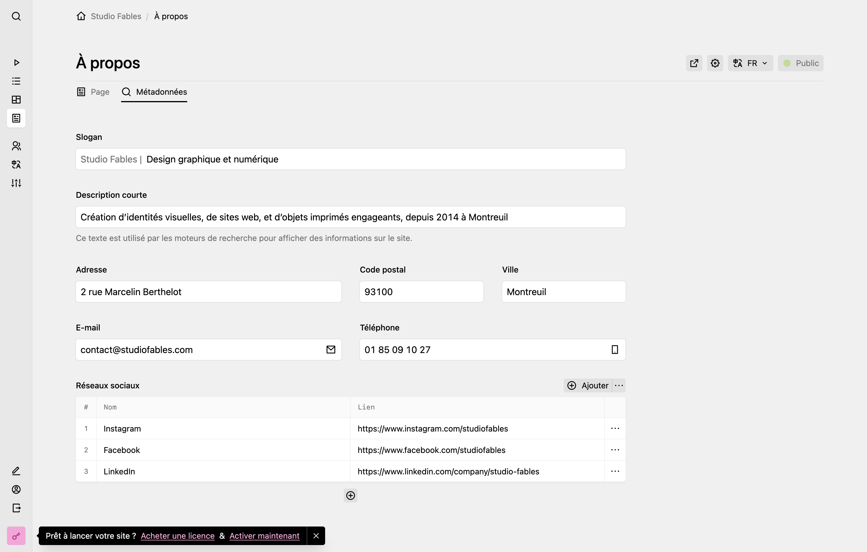 Panel screenshot of studiofables.com