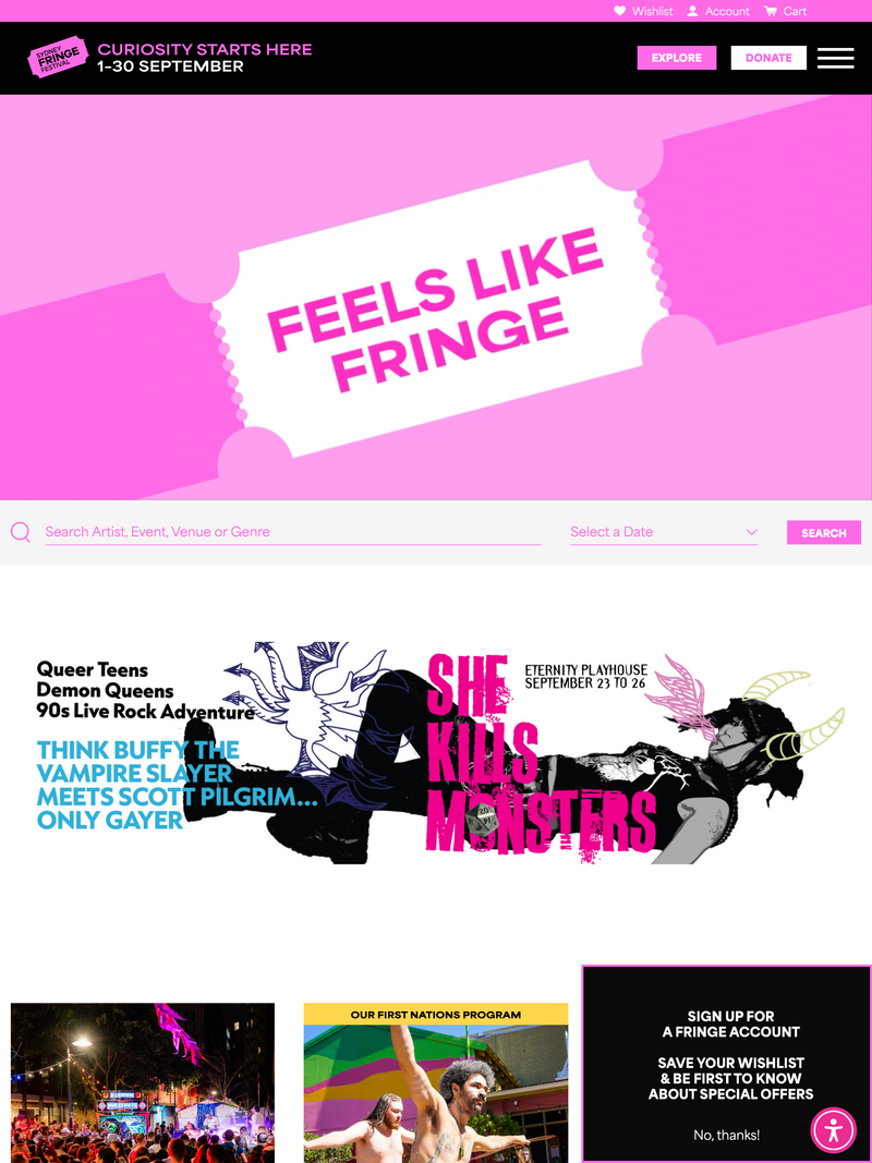 Screenshot of sydneyfringe.com