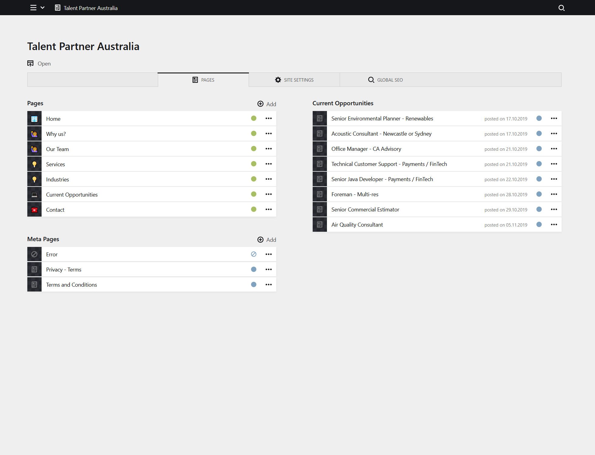 Panel screenshot of talentpartner.net.au
