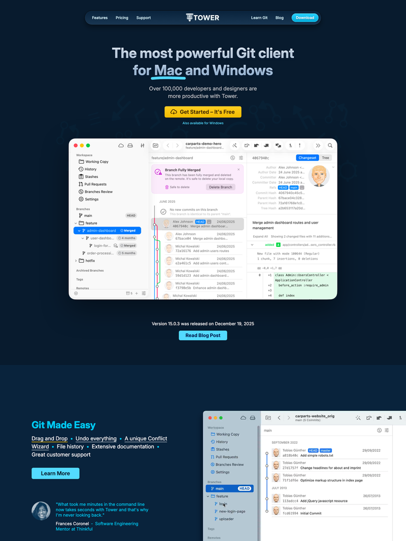 Screenshot of git-tower.com