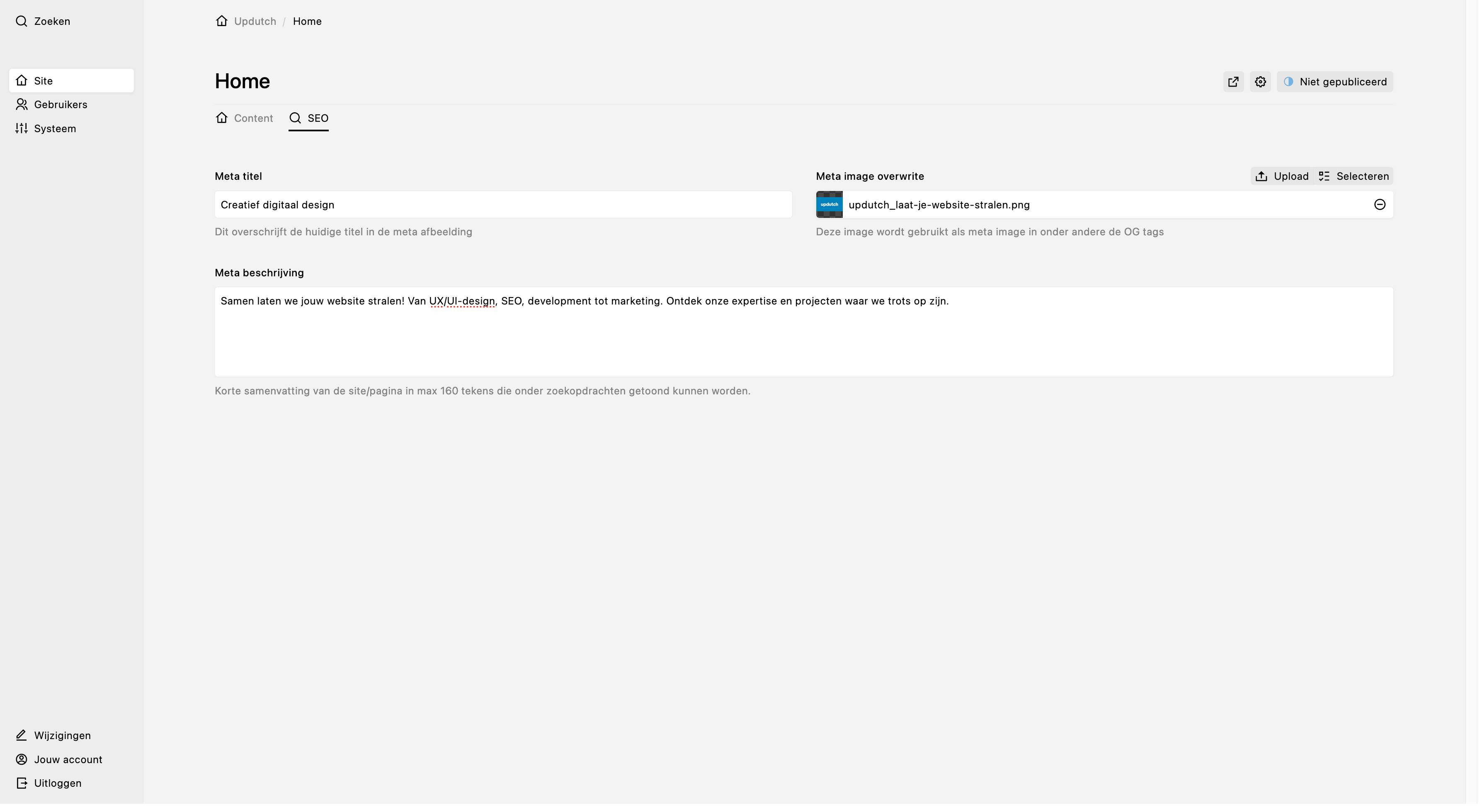 Panel screenshot of updutch.nl