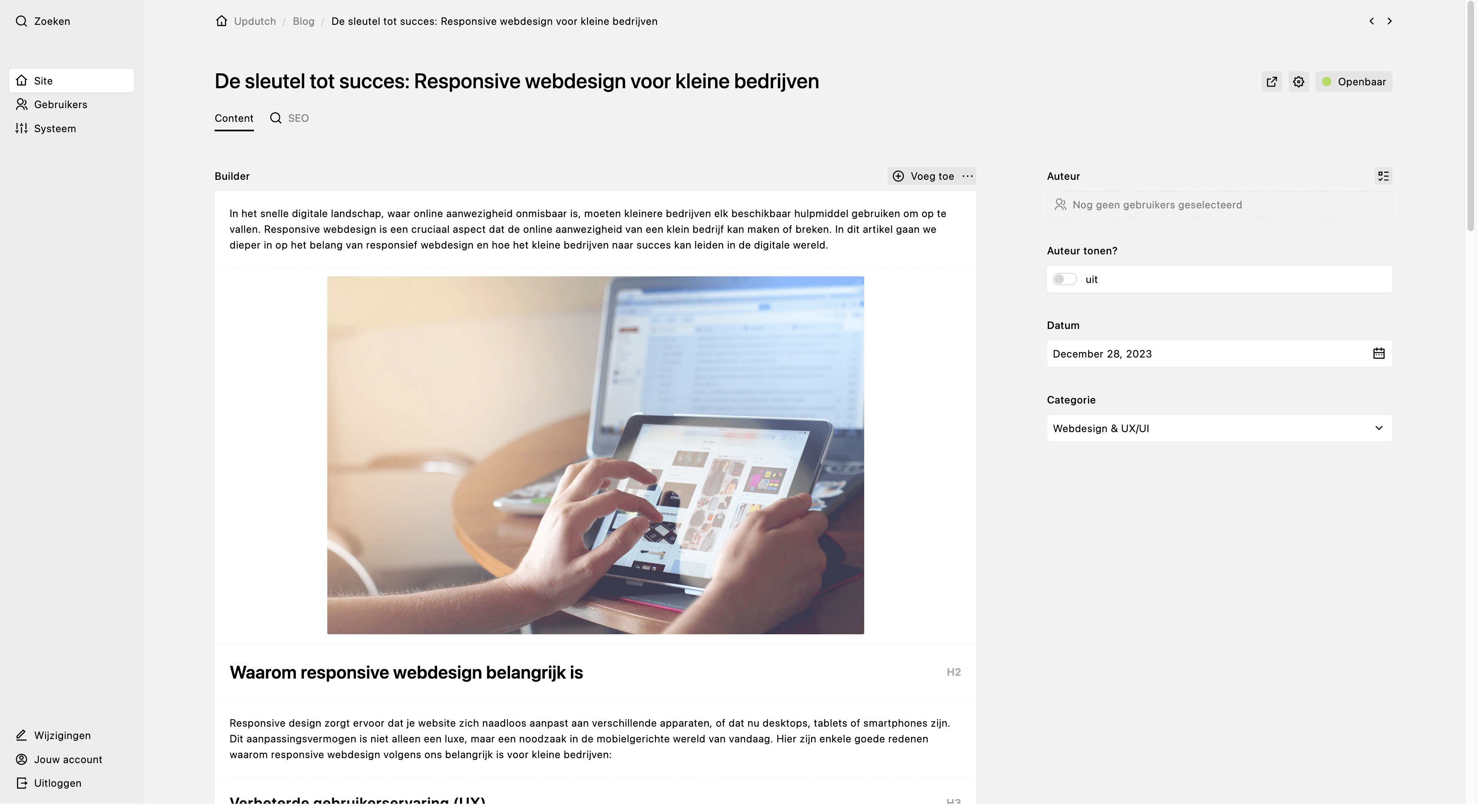 Panel screenshot of updutch.nl