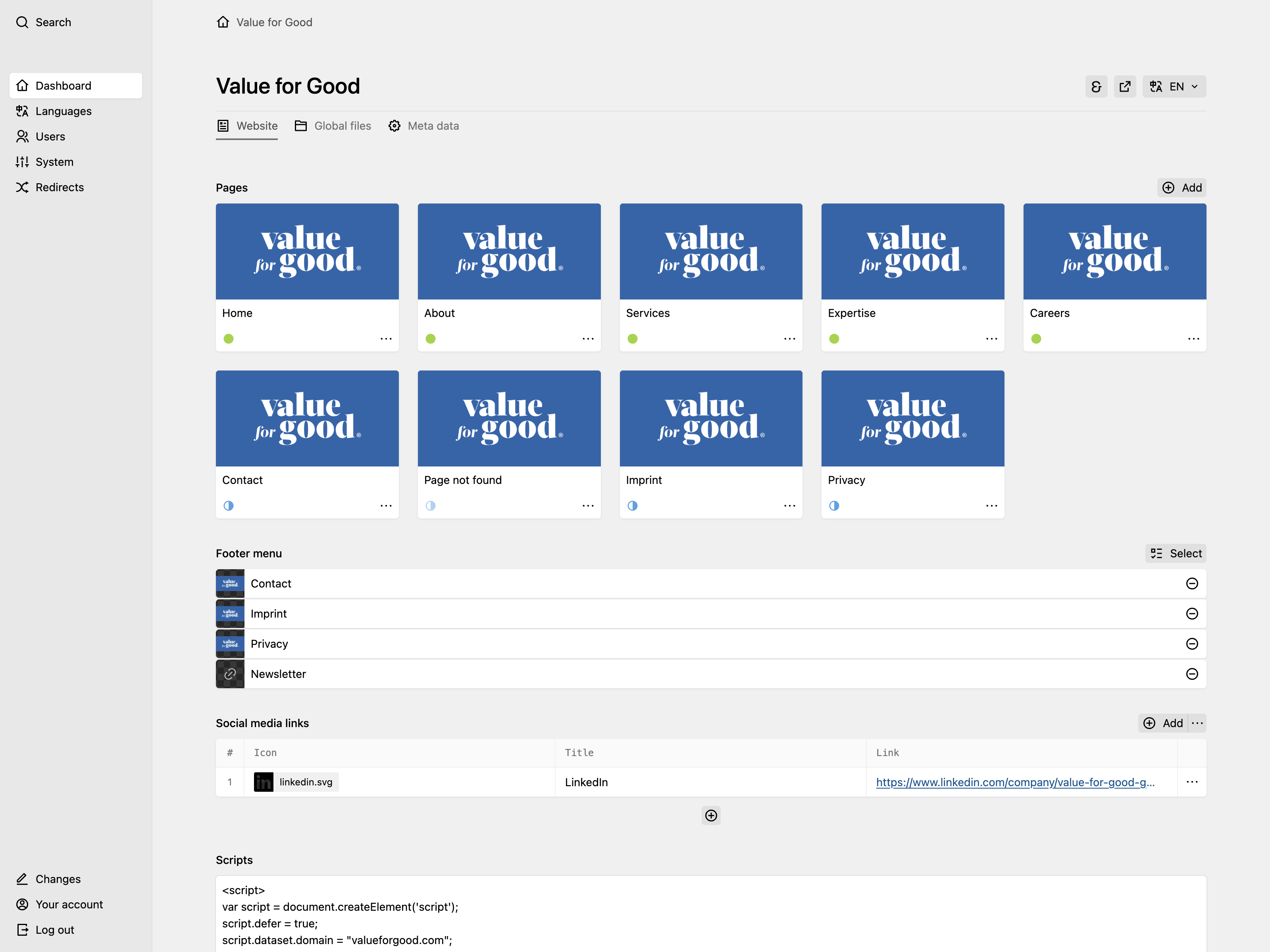 Panel screenshot of valueforgood.com