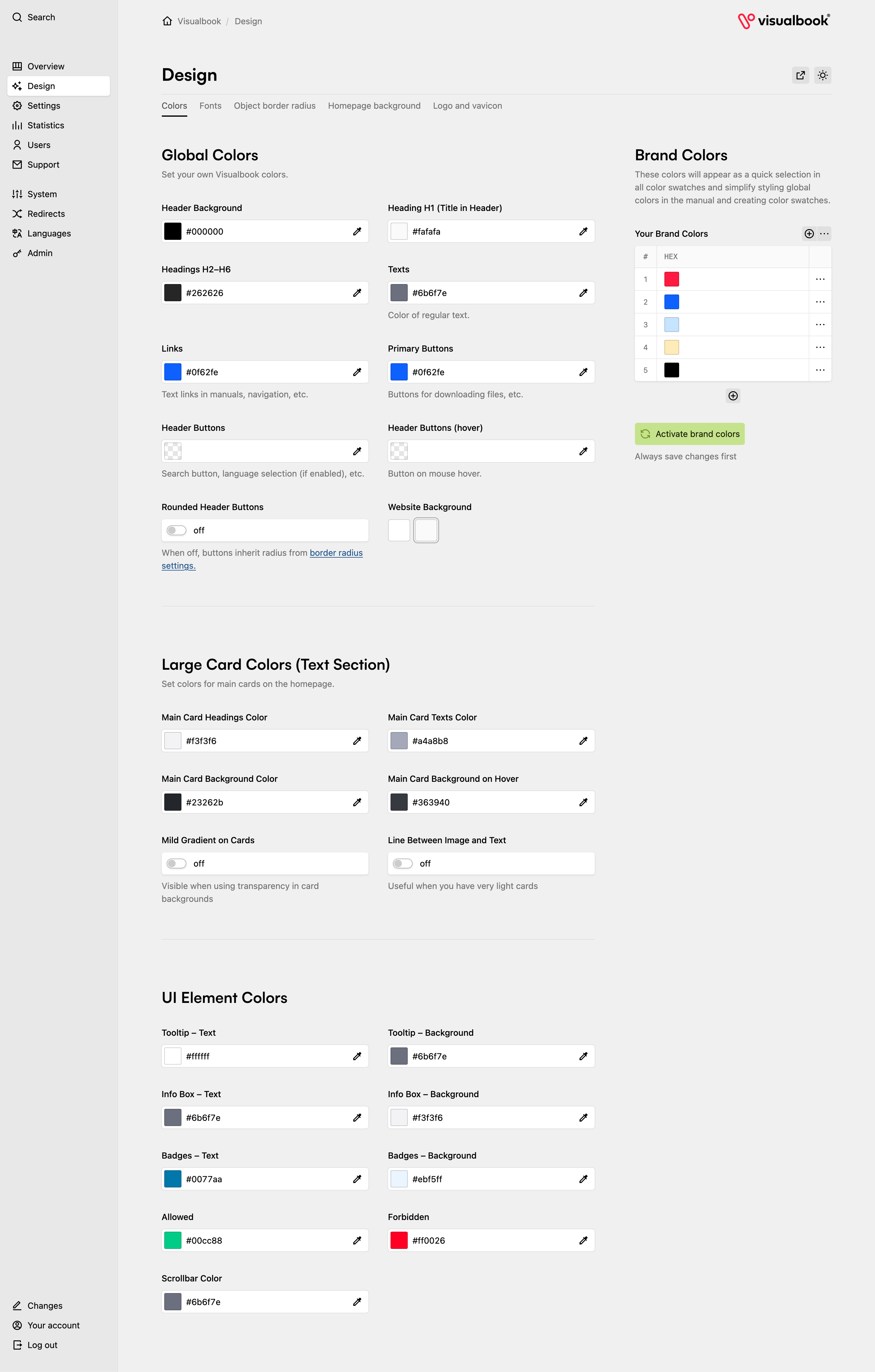 Panel screenshot of demo.visualbook.pro