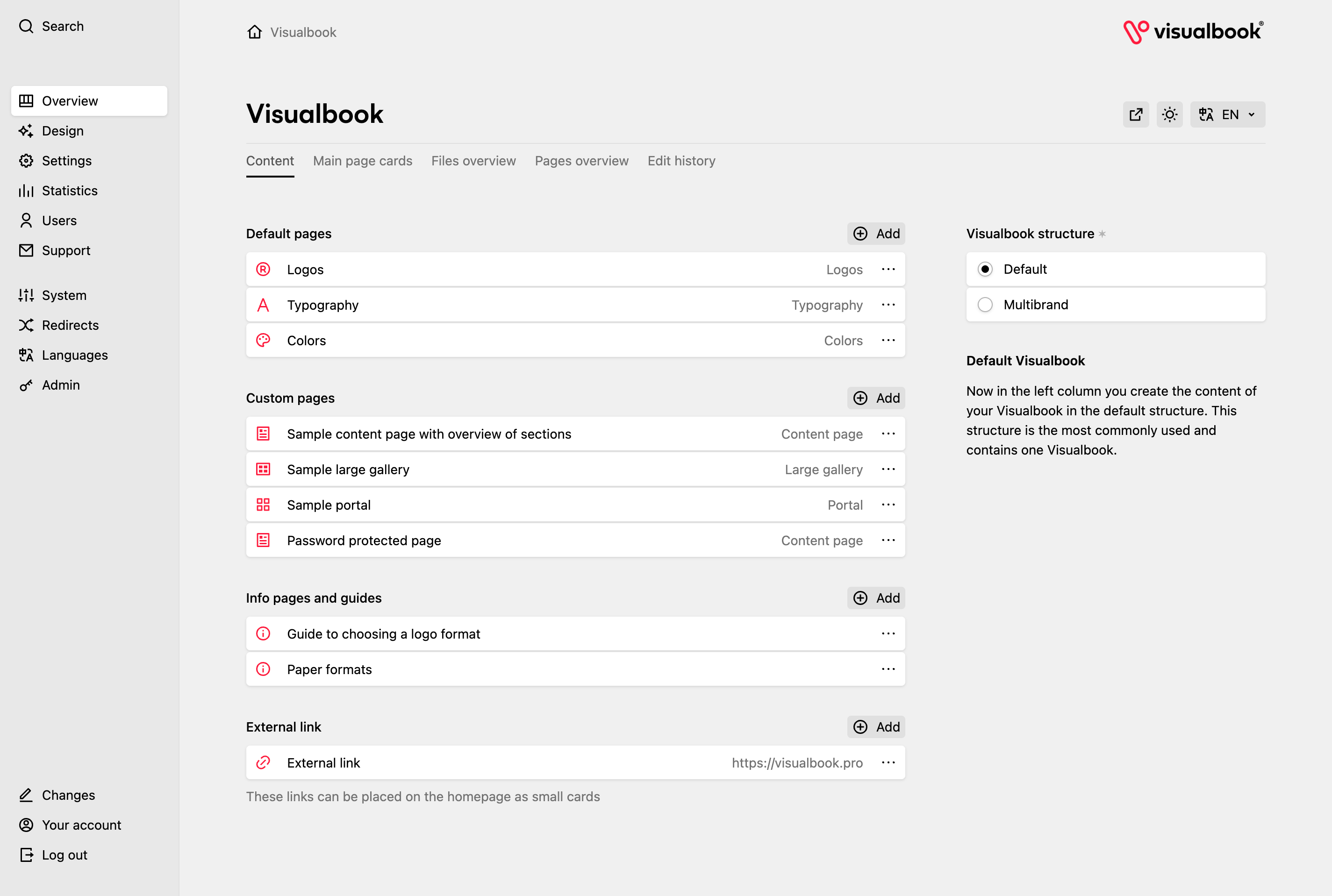 Panel screenshot of demo.visualbook.pro