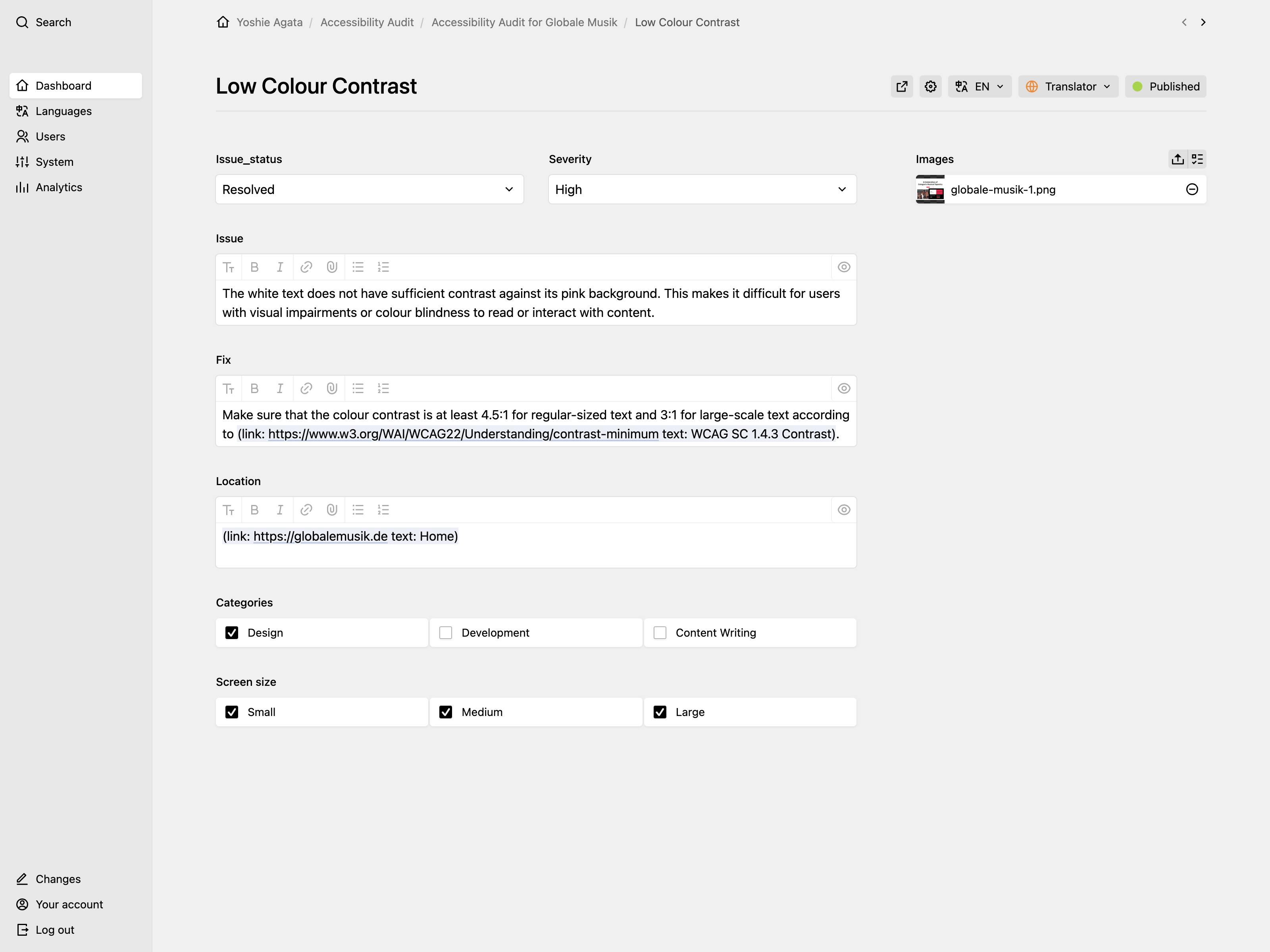 Panel screenshot of yoshieagata.com