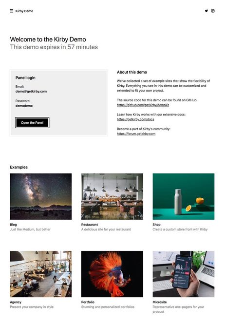 The demo site on trykirby.com