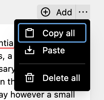 Add button above blocks field with dropdown to delete all or copy all blocks and paste option to paste blocks from HTML