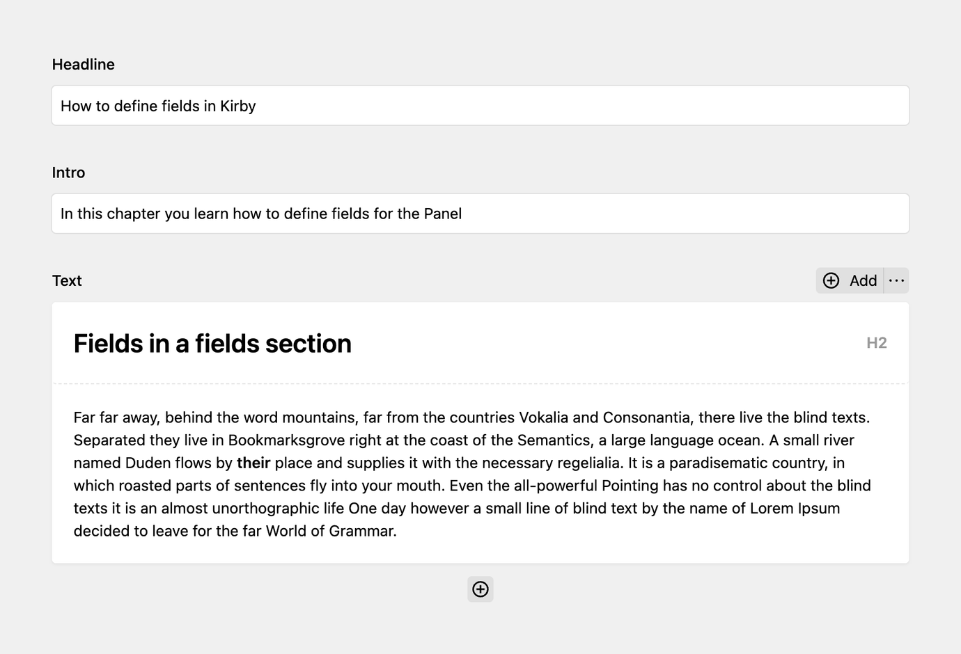 Fields section | Kirby CMS