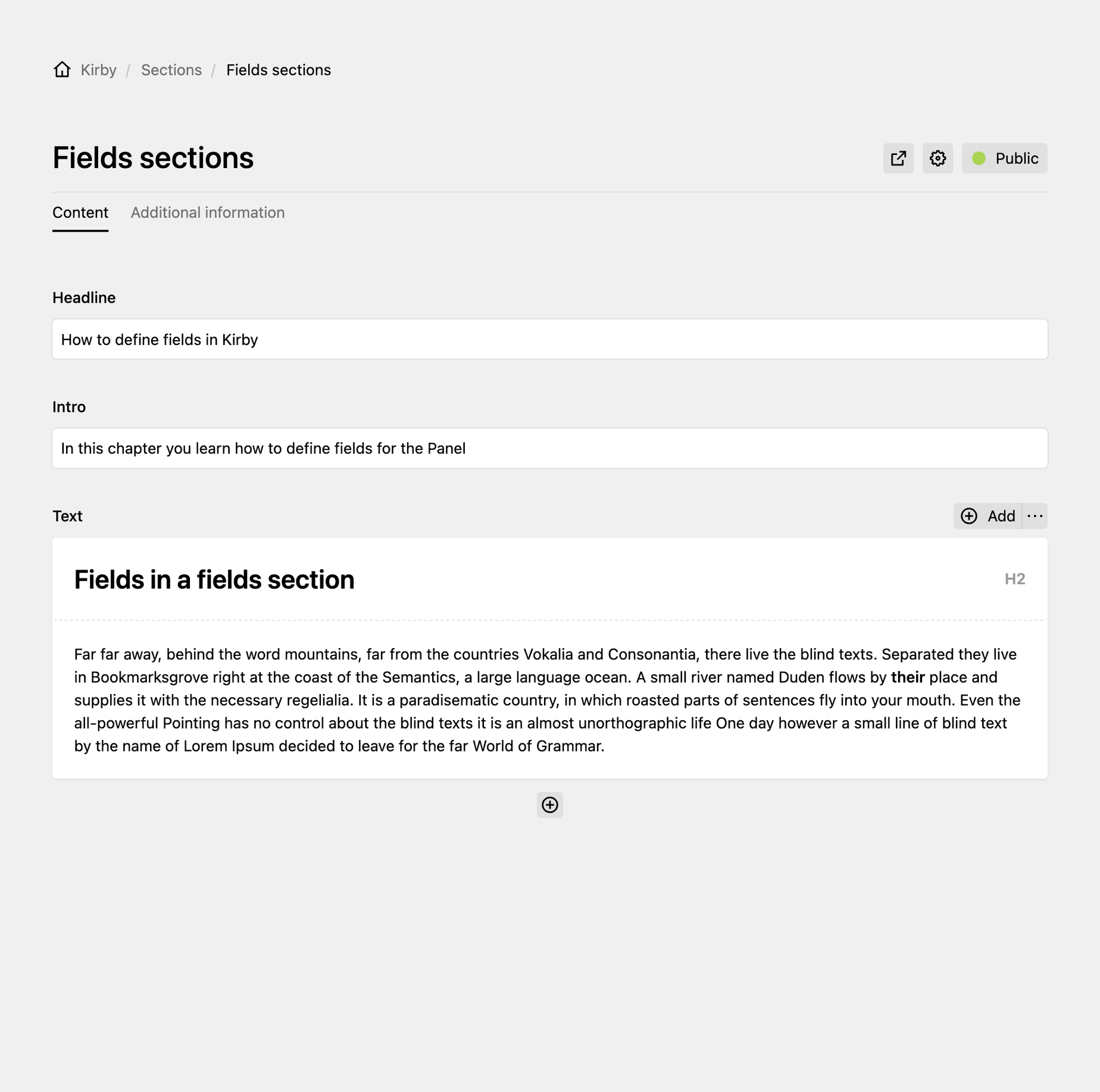 Fields section | Kirby CMS