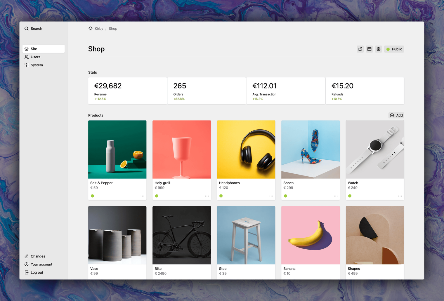 Panel screenshot for: Your products