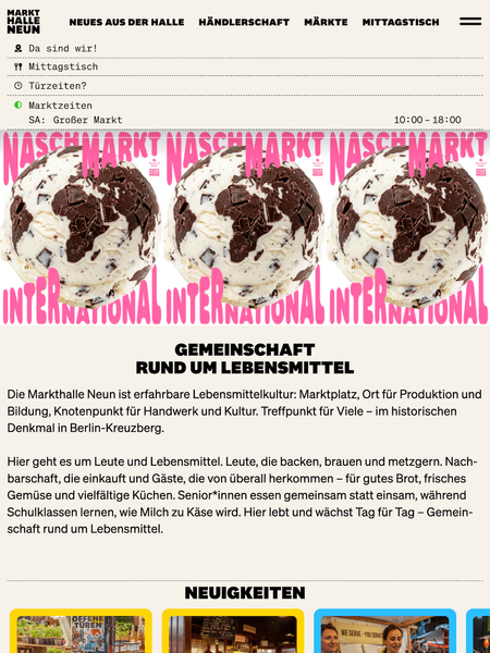 Screenshot of the Markthalle Neun website