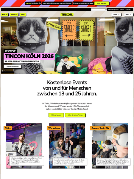 Screenshot of the Tincon website