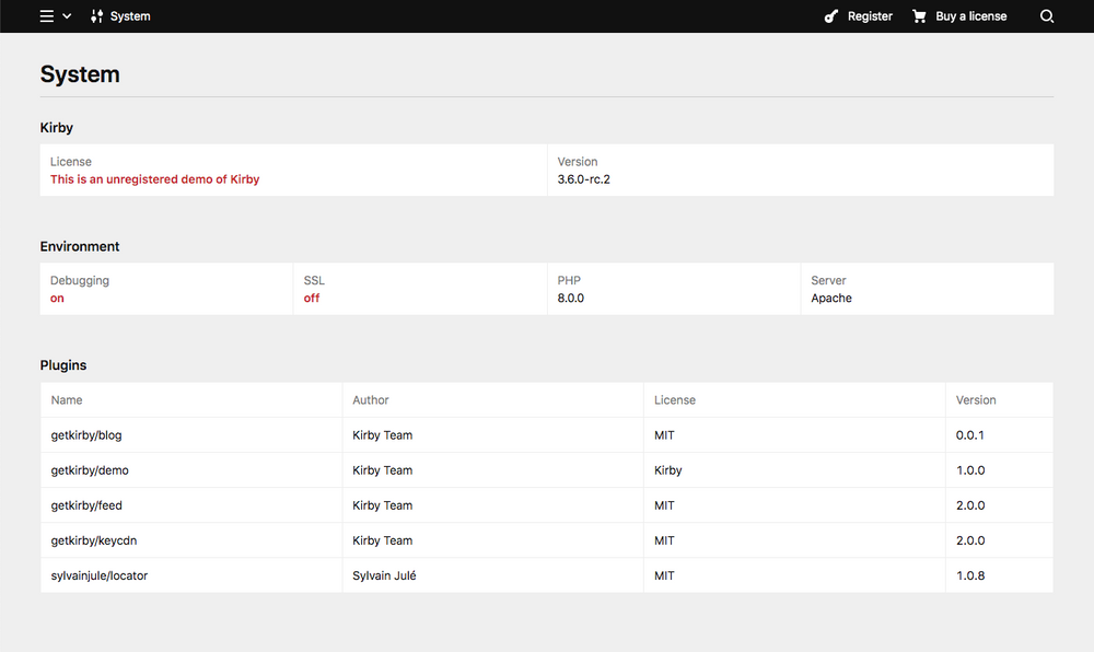 A screenshot of the new system view