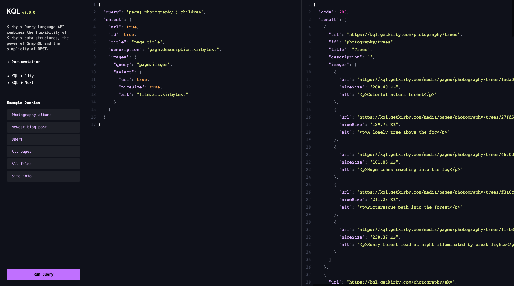 Screenshot of the KQL playground
