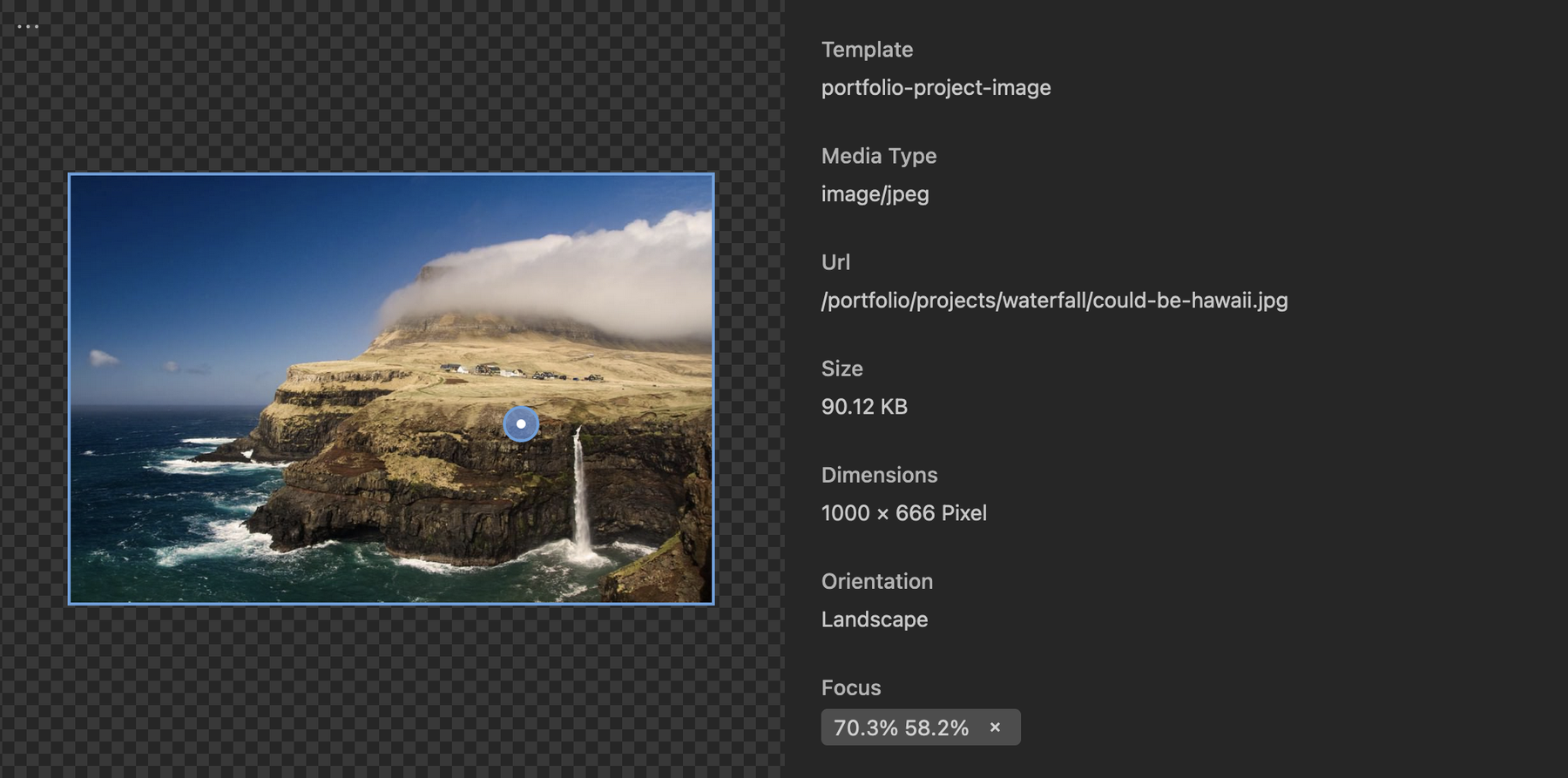 The focus point for images can now be set directly in the file view. Drop a marker on the most relevant point in the image to always crop around a custom center point.