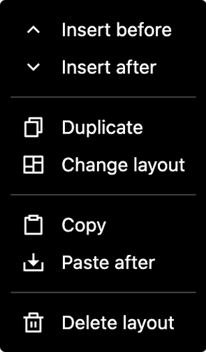 New copy, paste and change layout options in the layout dropdown