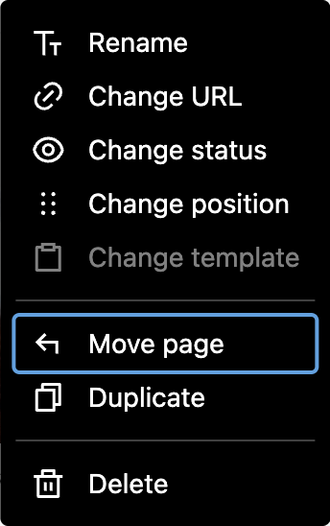 The page dropdowns have been extended with the new Move page option