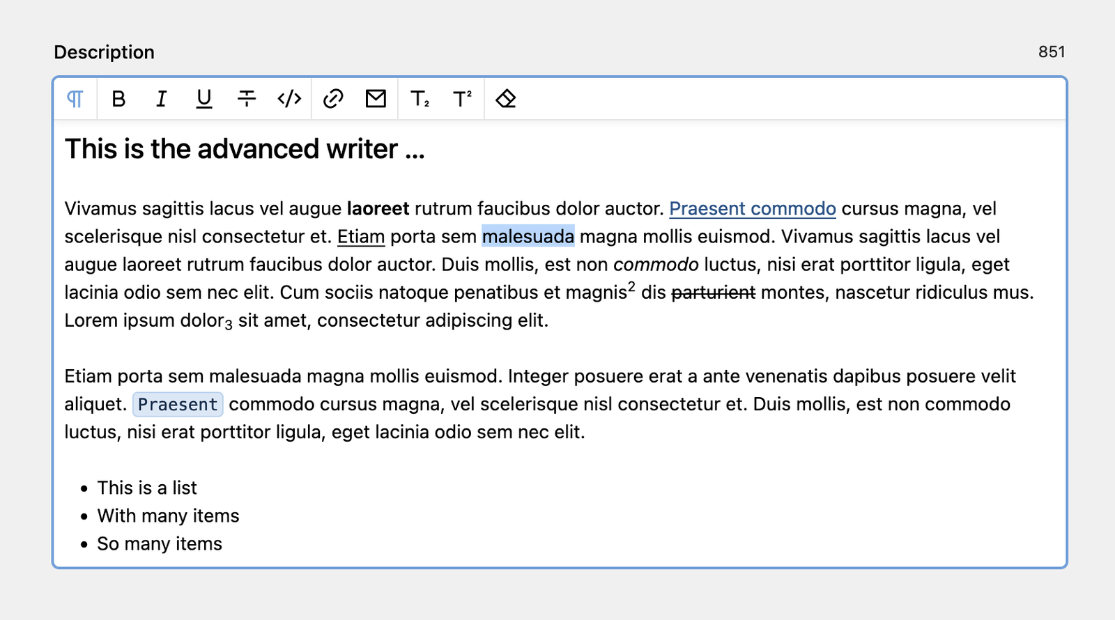 The updated writer field with the new toolbar option that resembles the fixed toolbar of the textarea