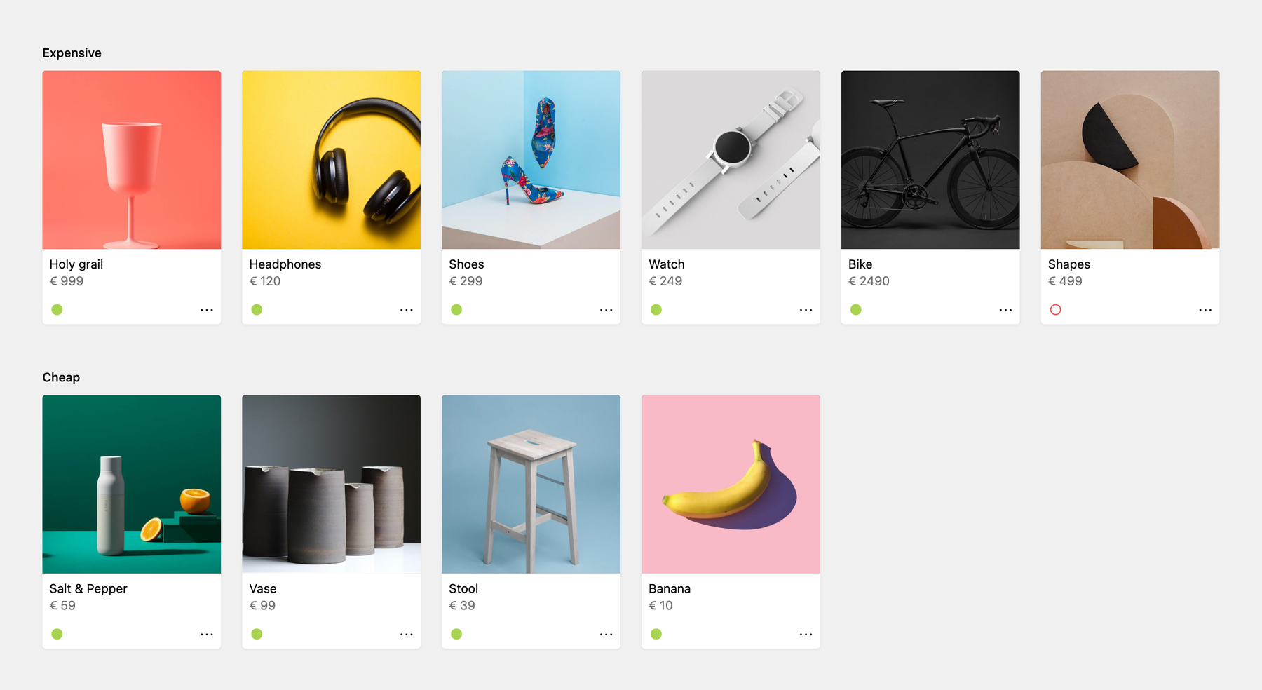 An example for a shop with filtered products by price range