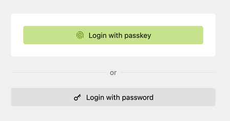 Panel login screen with a &ldquo;Login with passkey&rdquo; button above the password login