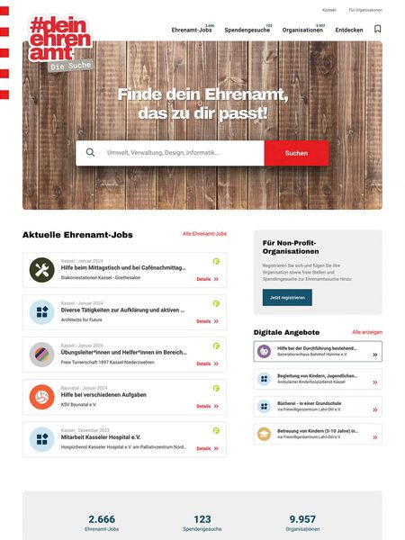 Screenshot of the ehrenamtssuche-hessen.de website