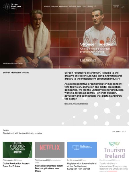 Screenshot of the screenproducersireland.com website